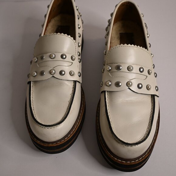 Coach White Lenox Leather Platform Loafers with Removable Sherpa Insoles - Picture 2 of 9